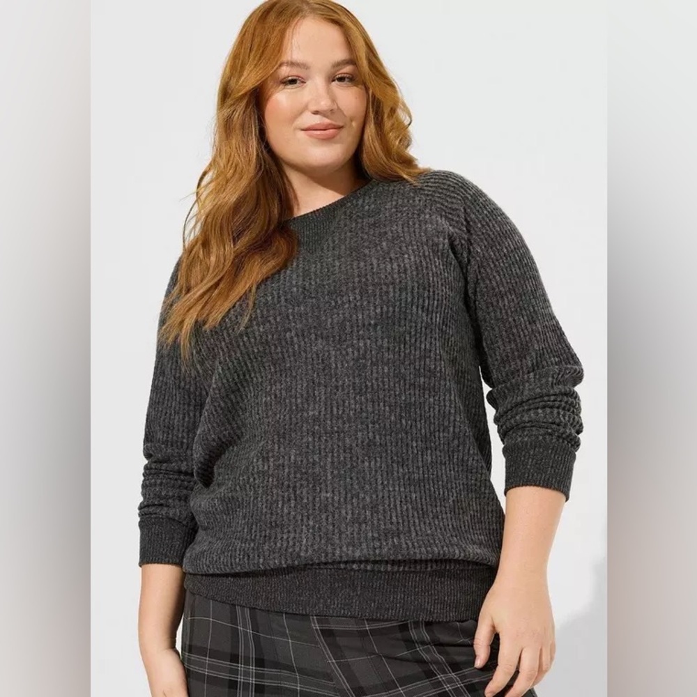 NWT Torrid 4 Black Brushed Raglan Waffle Sweatshirt